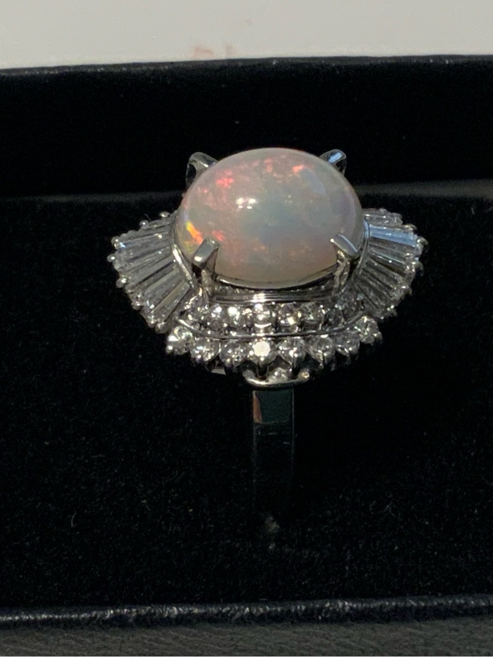 Platinum Ethiopian 6.07 Opal and 1 carat Diamond Ballerina Ring